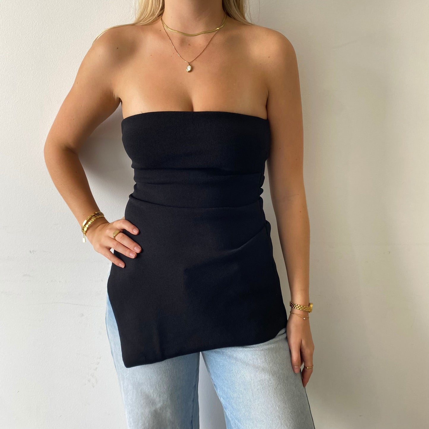 Ava Longline Bandeau Top - Black