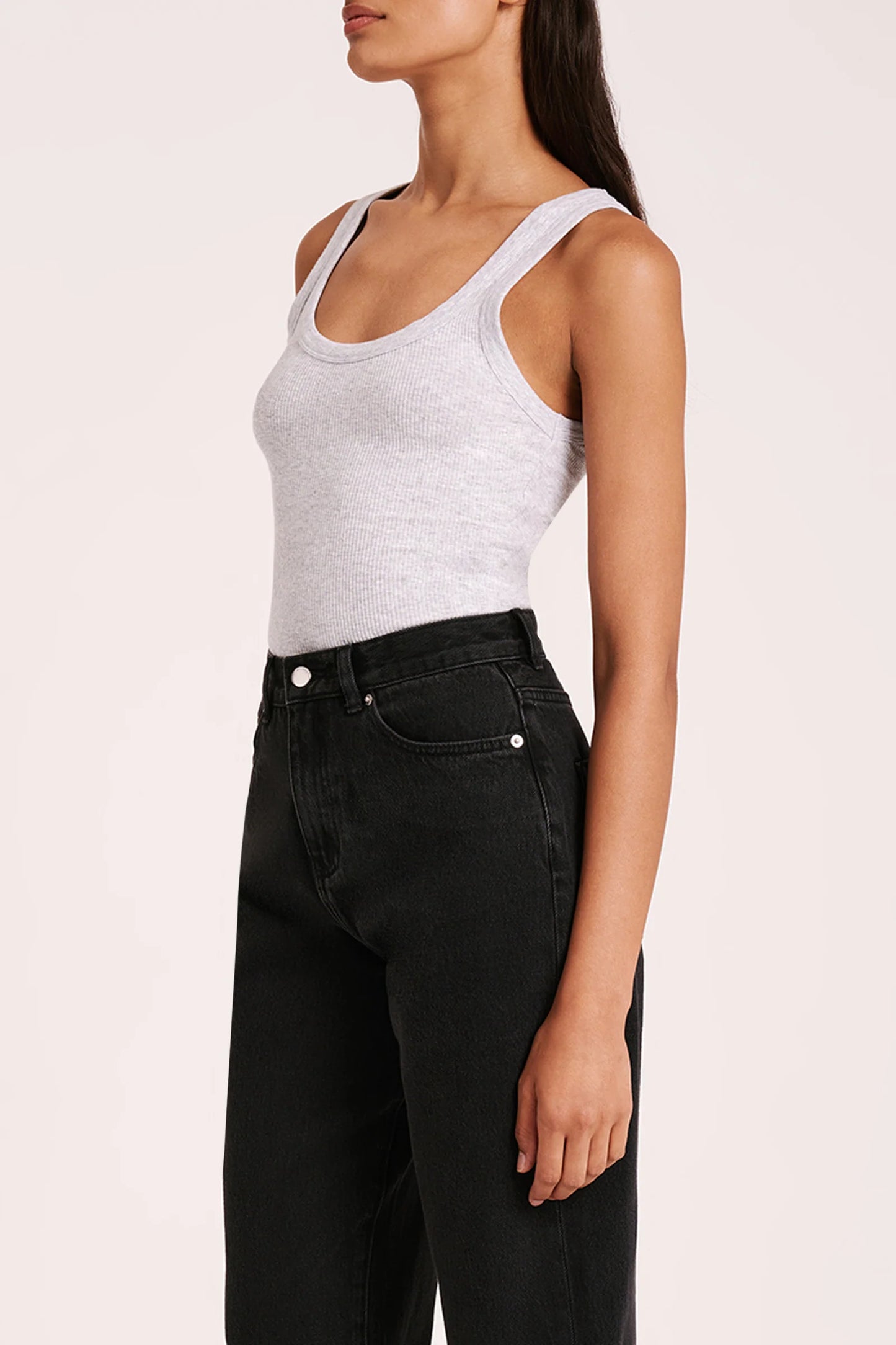 Organic Rib Singlet - Grey Marle