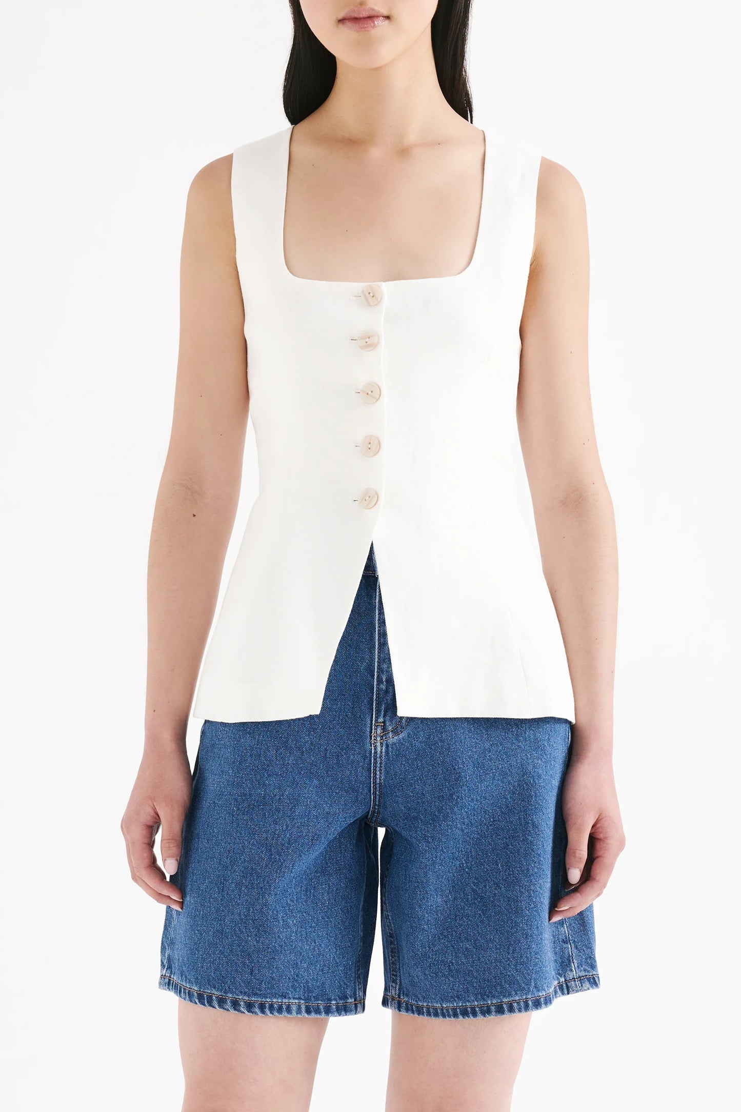 Clio Linen Vest - White