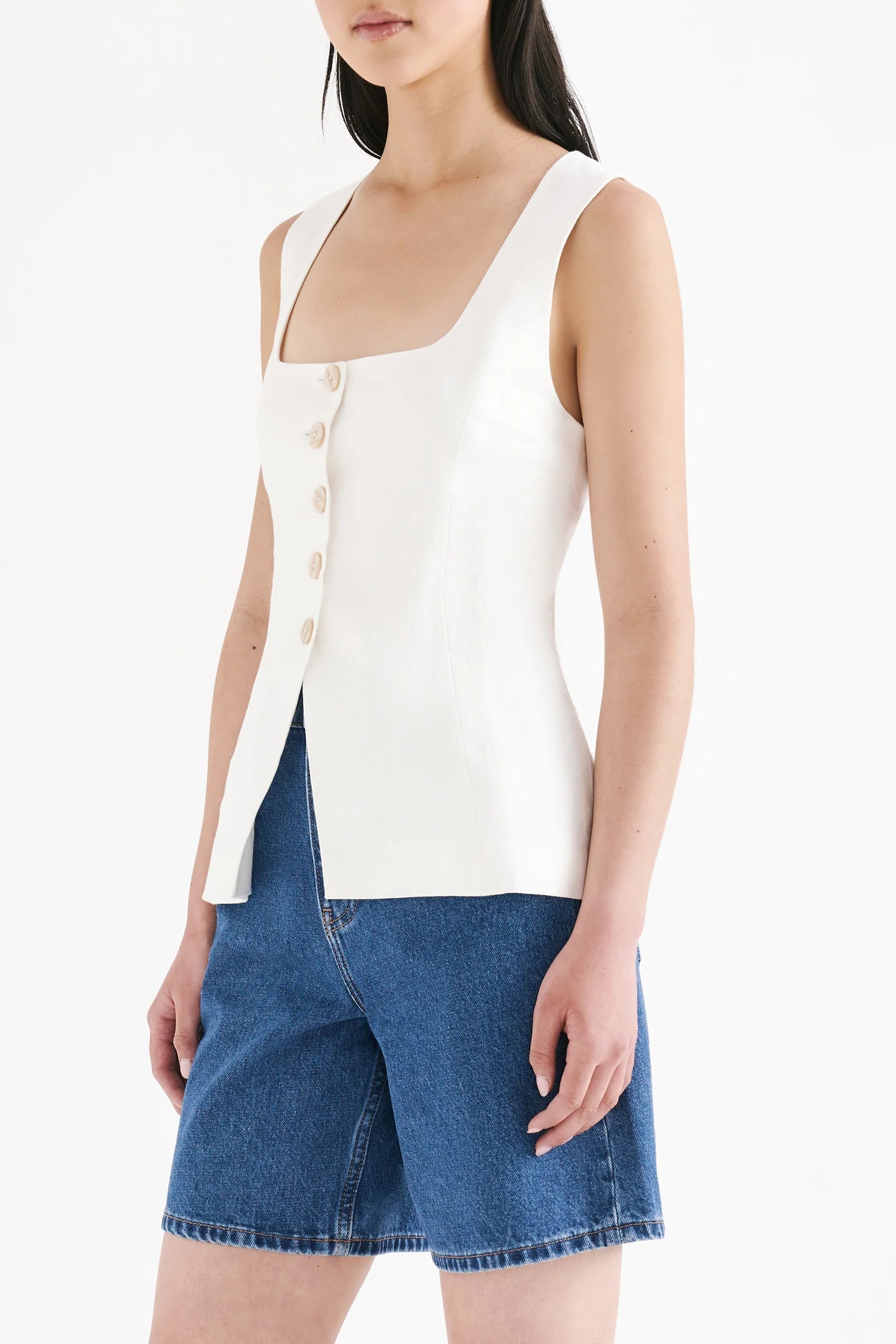 Clio Linen Vest - White