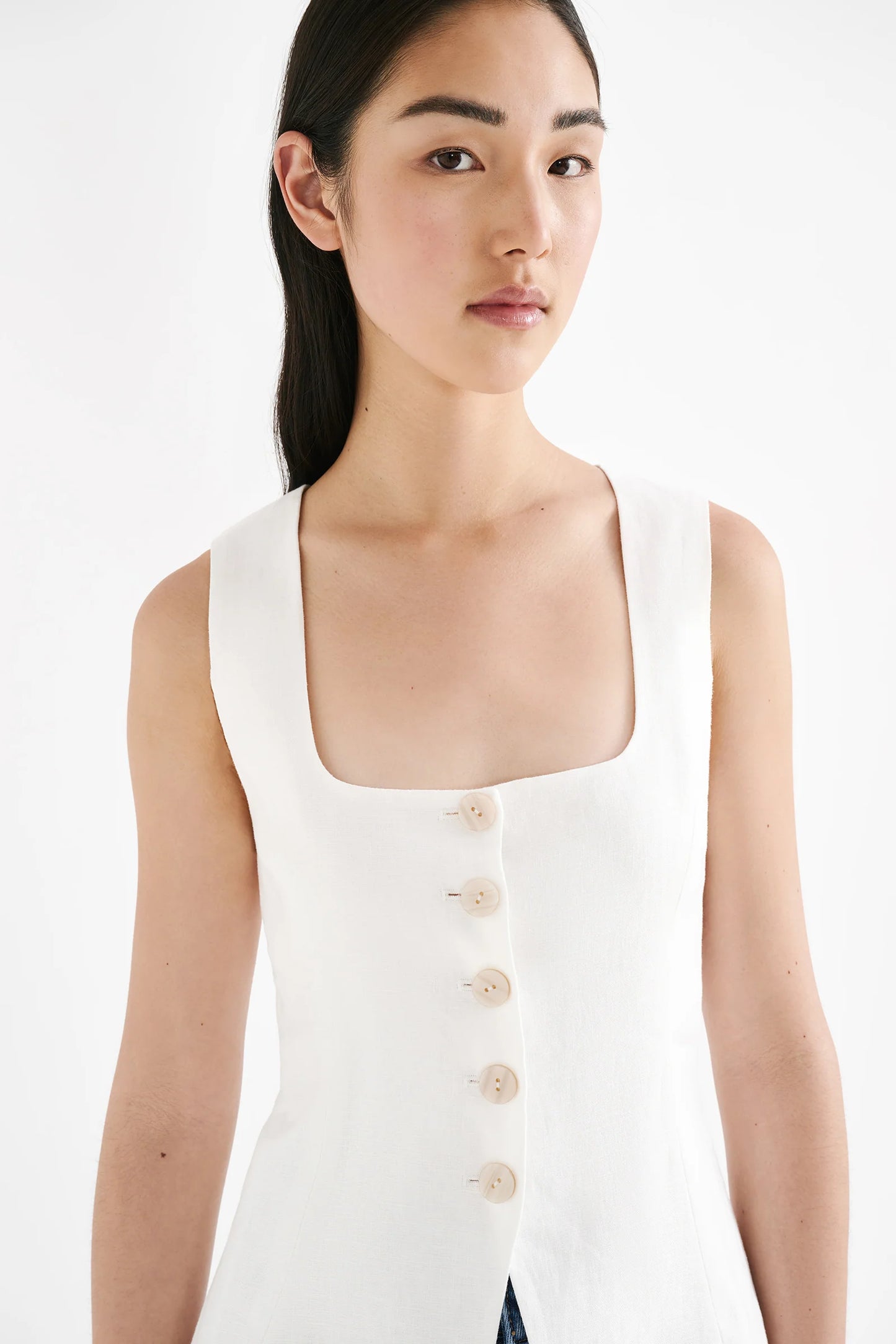 Clio Linen Vest - White