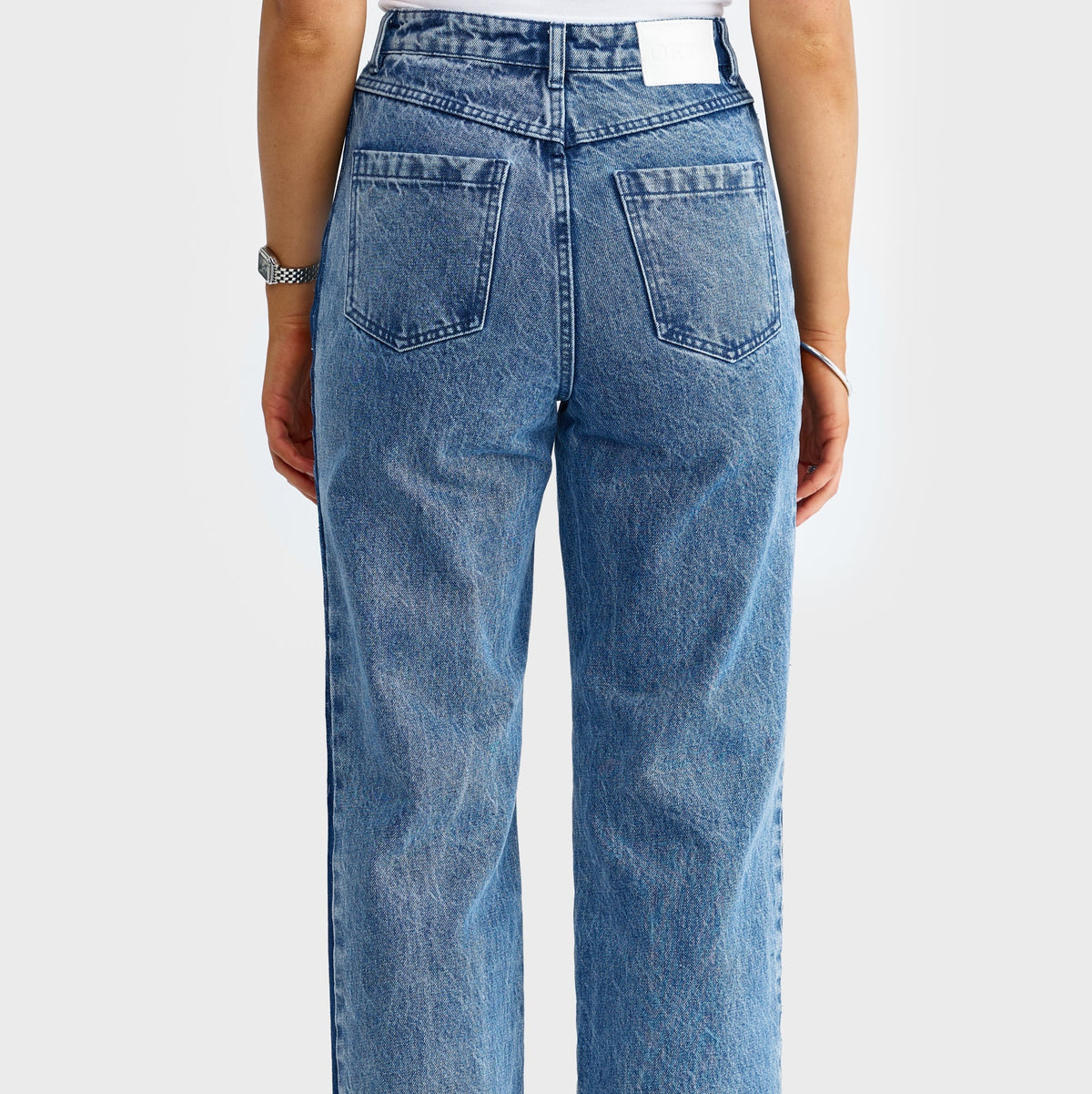 Cleo Contrast Side Panel Jean - Mid Blue