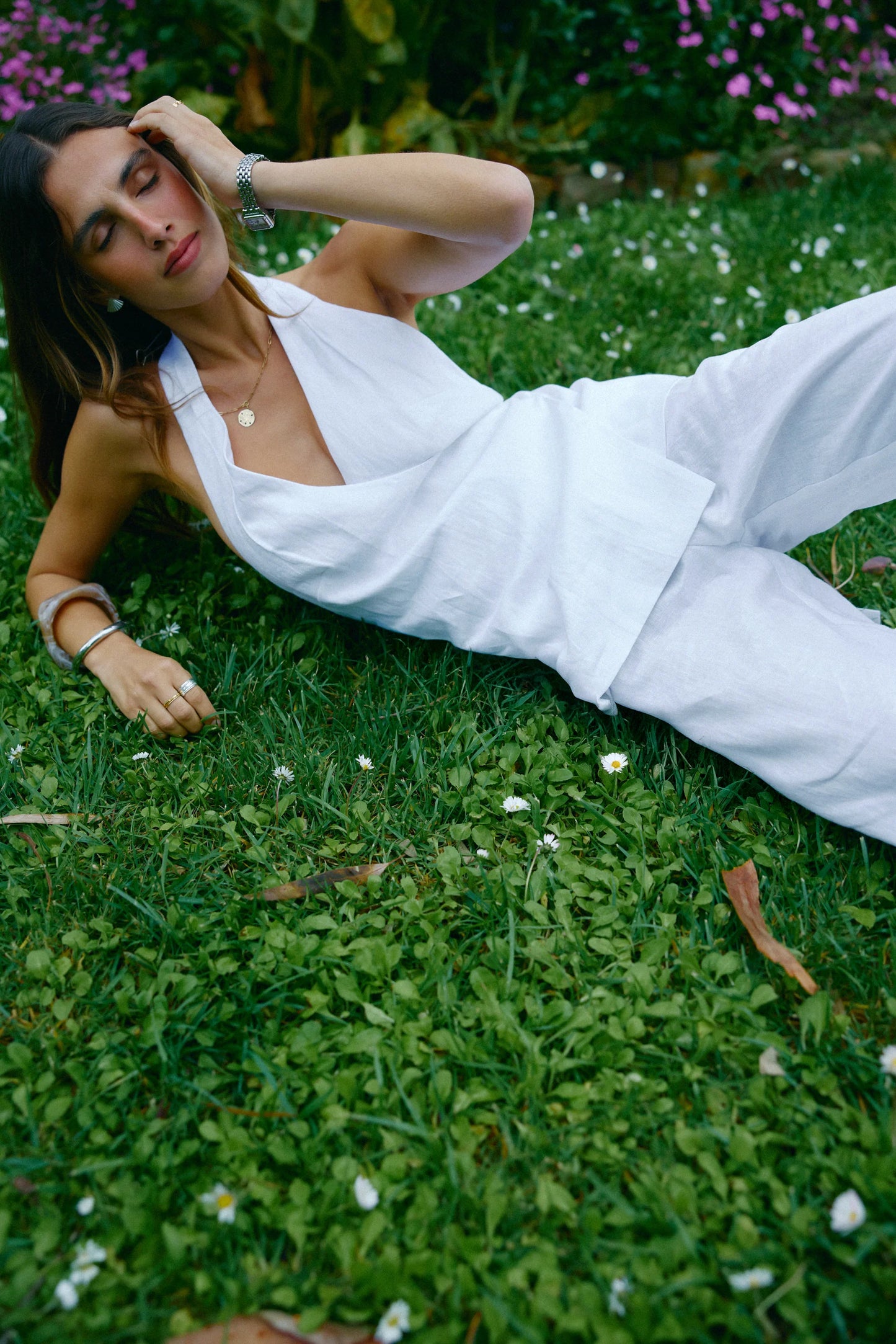 Elise Linen Wrap Top White