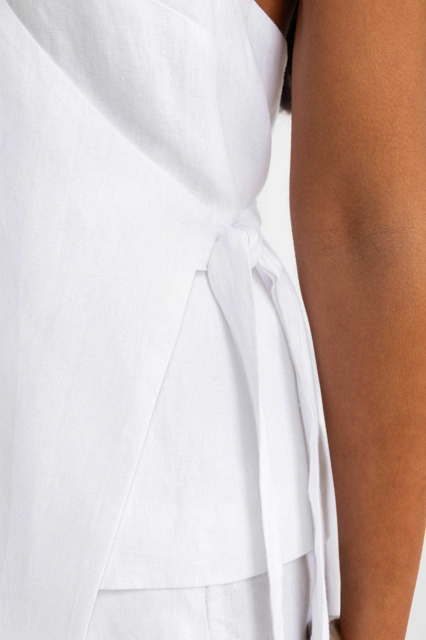 Elise Linen Wrap Top White