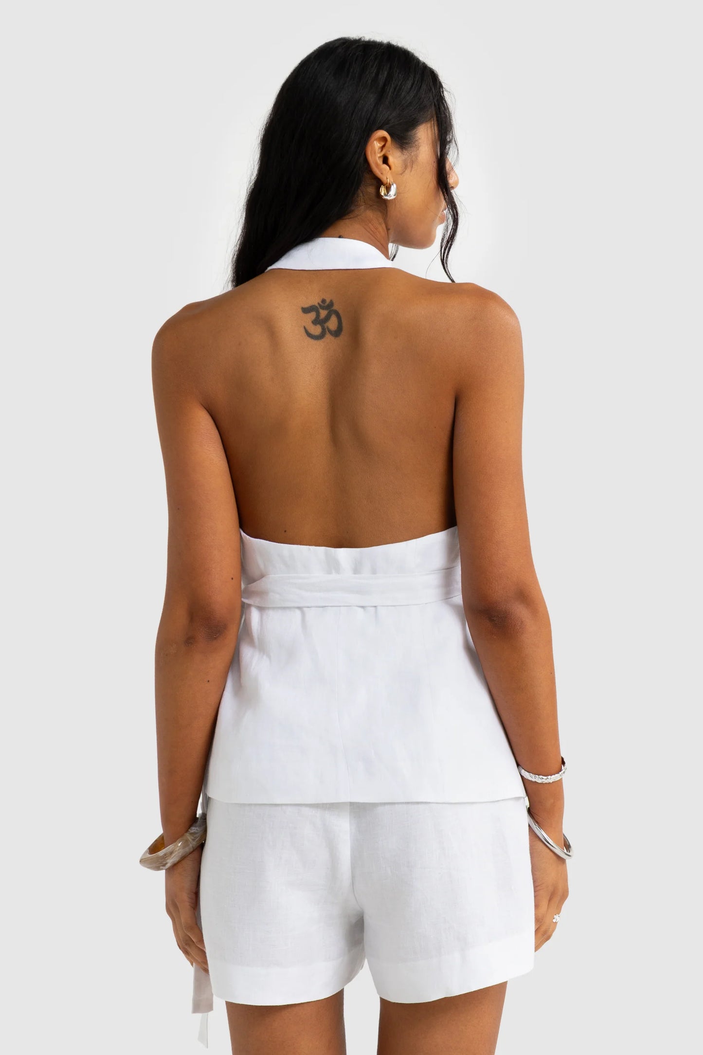 Elise Linen Wrap Top White