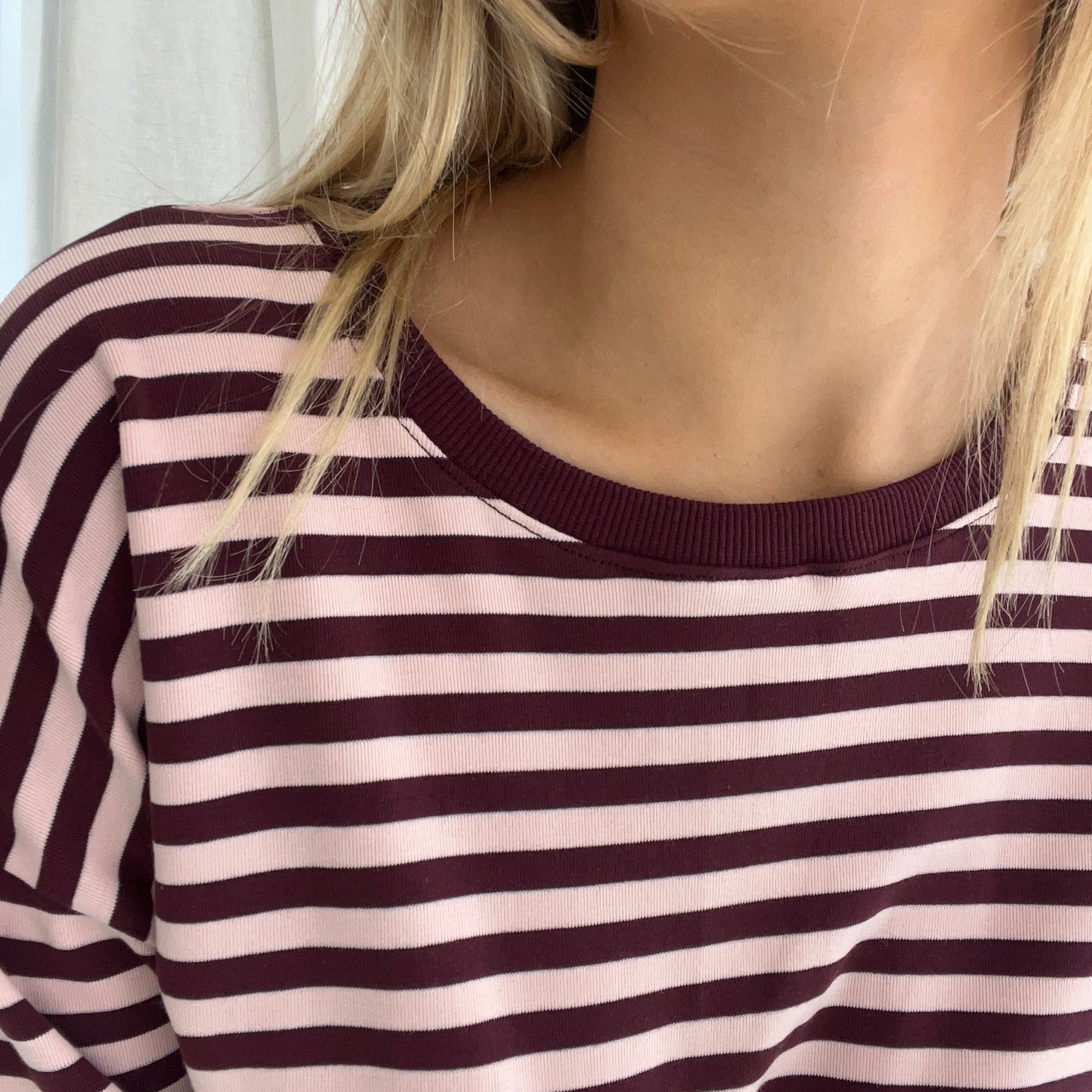 LS Claire Tuck Tee - Burgundy/pink stripe