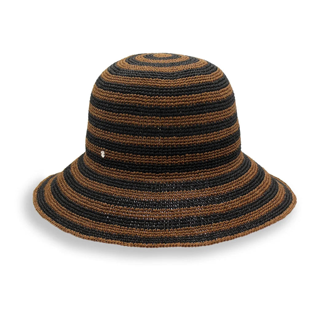 Dune Crotchet Bucket Hat - Black & Brown Stripe