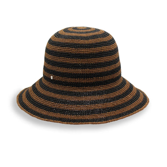 Dune Crotchet Bucket Hat - Black & Brown Stripe