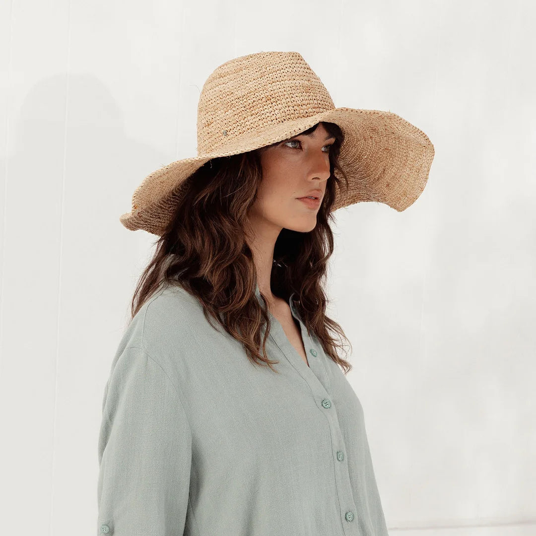 Arlo Crochet Raffia Wide-Brim Fedora - Natural Beige Regular