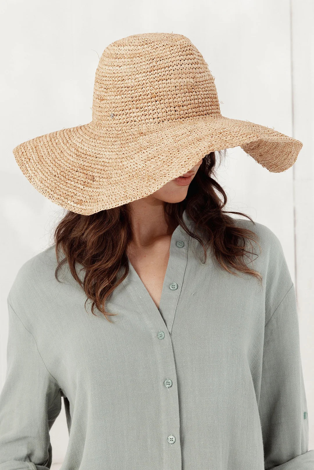 Arlo Crochet Raffia Wide-Brim Fedora - Natural Beige Regular