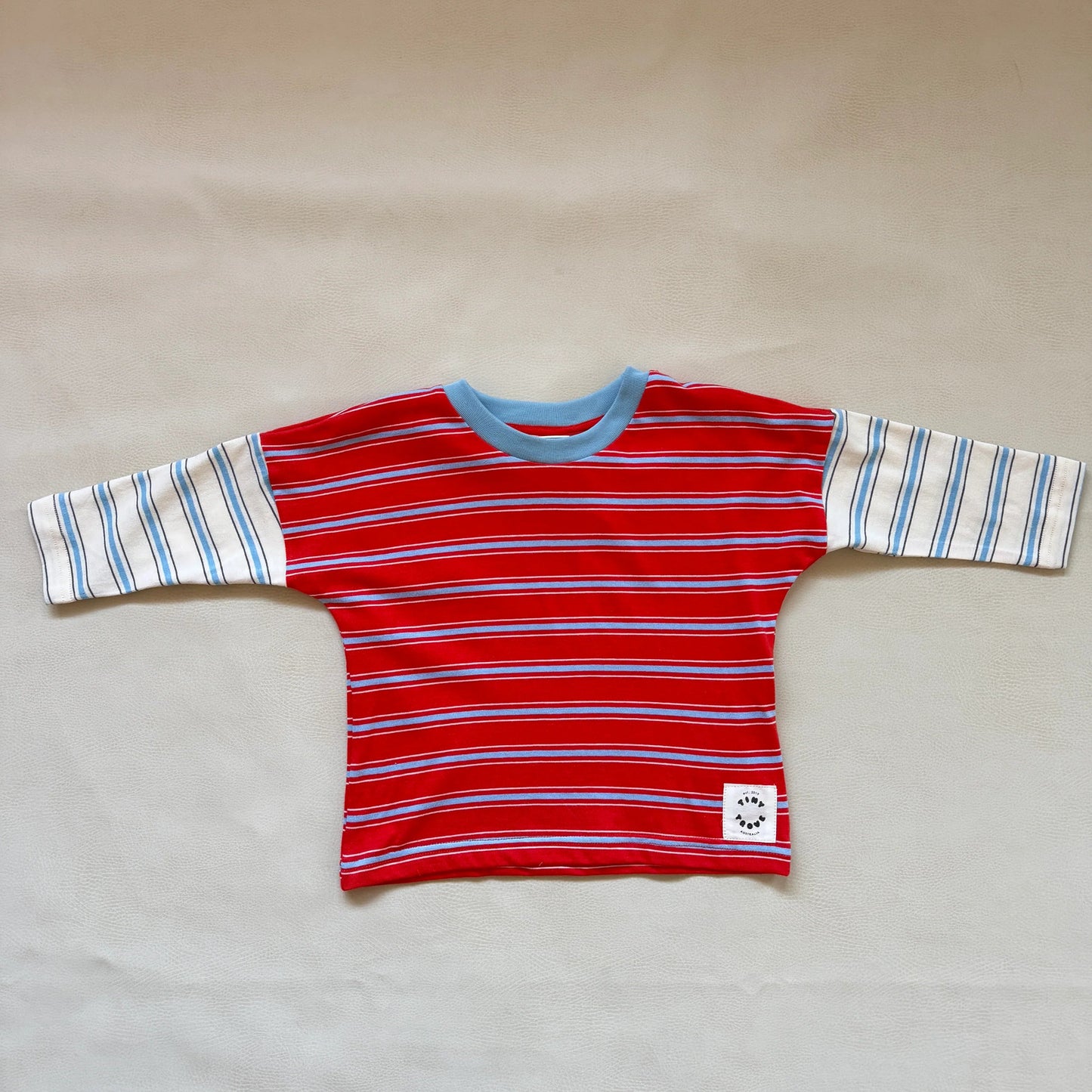 Rowan Stripe Cotton Long Sleeve Top - Poppy/Cream