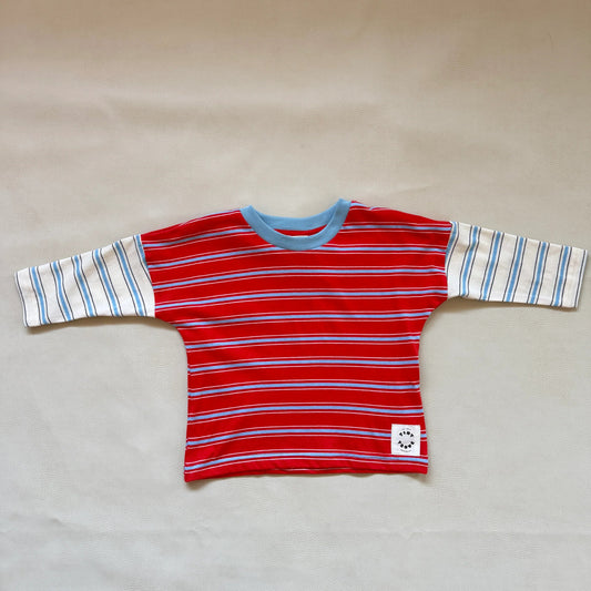 Rowan Stripe Cotton Long Sleeve Top - Poppy/Cream