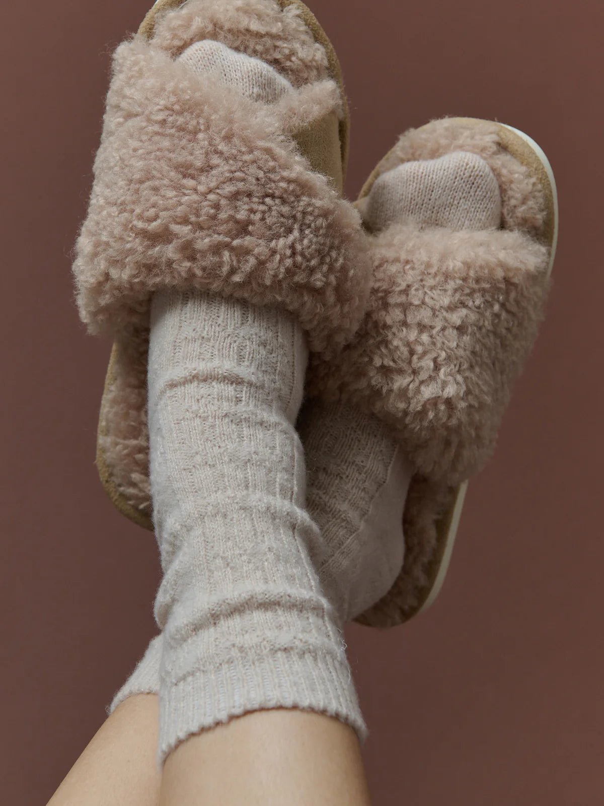 Fisherman Wool Crew Socks in Camel