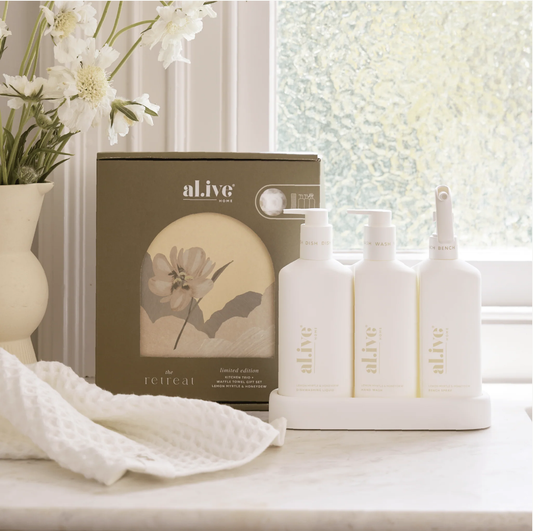 kitchen trio & towel gift set - lemon myrtle & honeydew