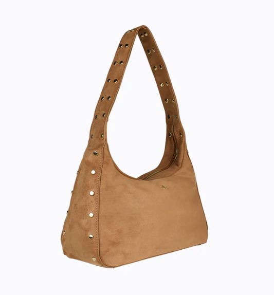 Soho Studded Shoulder Bag - Tan Suede