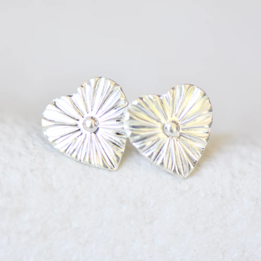Pressed Heart Studs Silver
