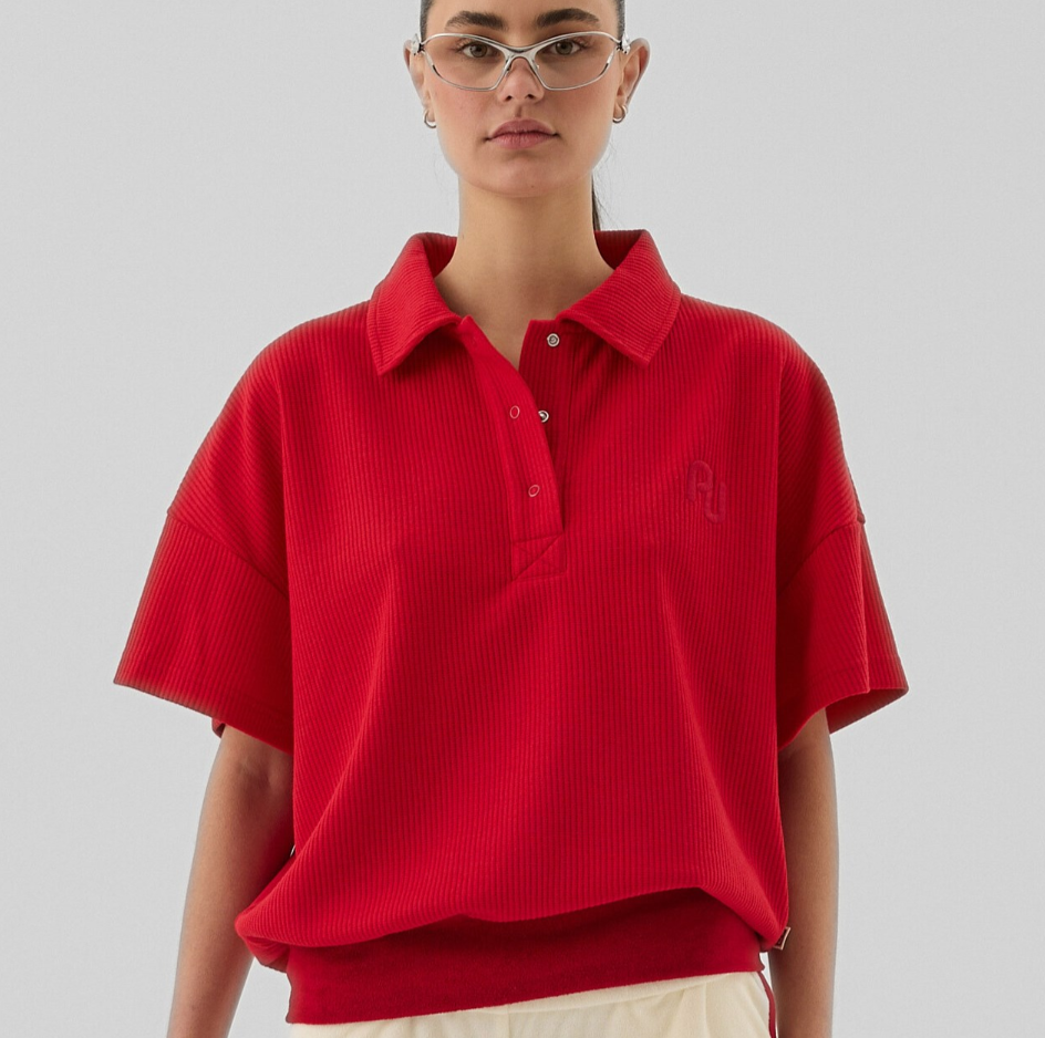 AJ Waffle Short Sleeve Sweatshirt Poppy