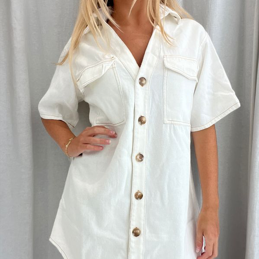 Ella Denim Dress - Beige