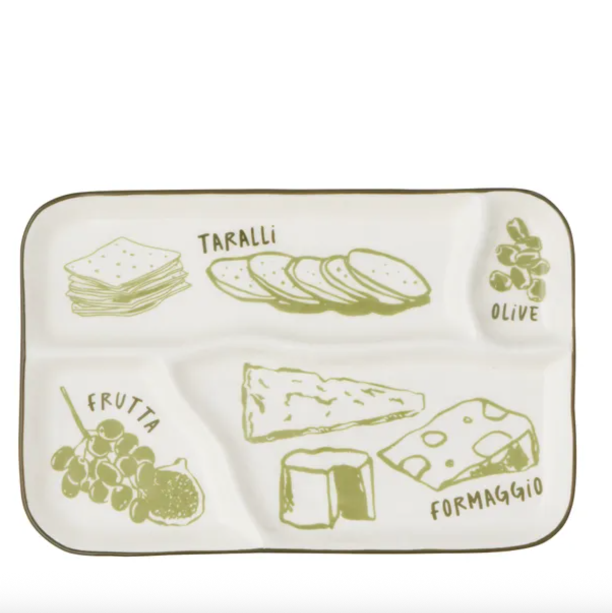 Small Deli Ceramic Divided Platter Green - CLICK & COLLECT ONLY