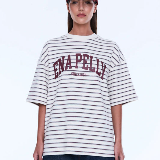 Maeve Relaxed Tee - Burgundy Stripe