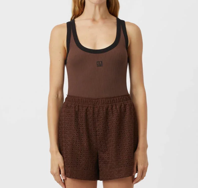 Nora Contrast Bind Scoop Neck Tank - Mocha/Black