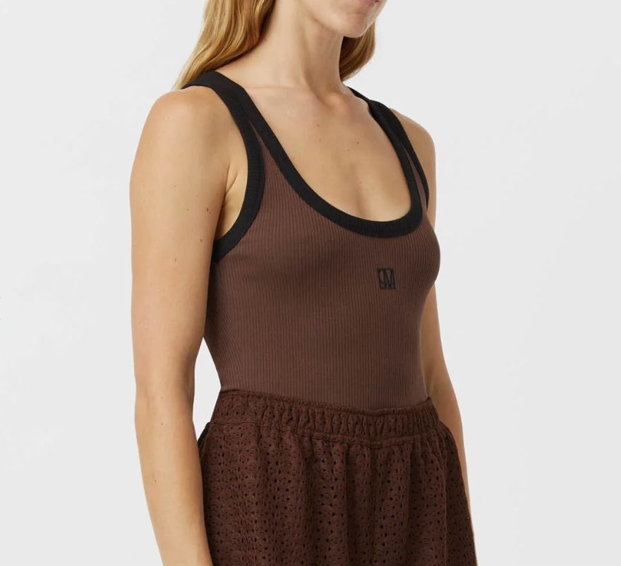 Nora Contrast Bind Scoop Neck Tank - Mocha/Black