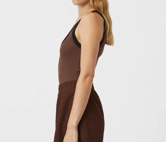 Nora Contrast Bind Scoop Neck Tank - Mocha/Black