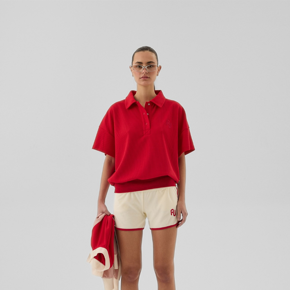 AJ Waffle Short Sleeve Sweatshirt Poppy