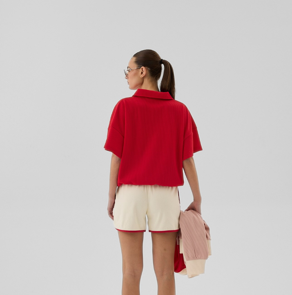 AJ Waffle Short Sleeve Sweatshirt Poppy