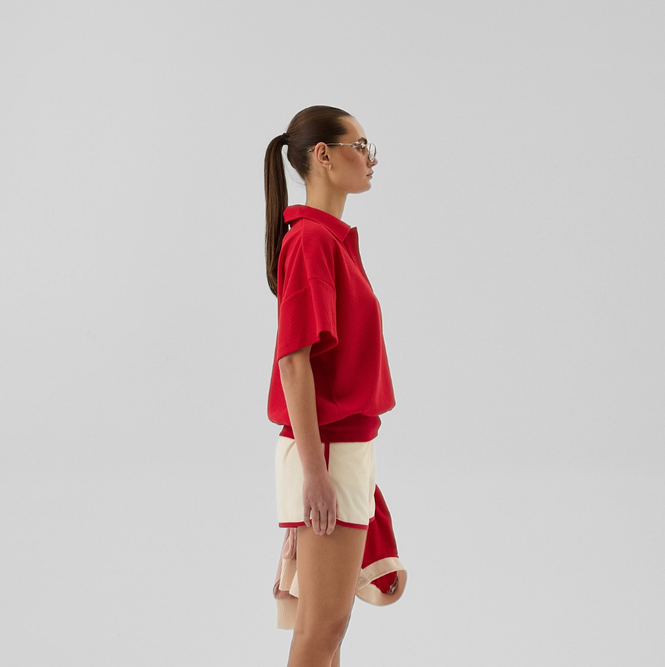 AJ Waffle Short Sleeve Sweatshirt Poppy