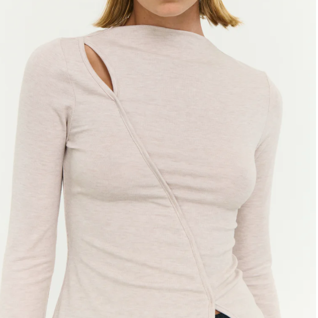 Alexi Oat Marle Assym Detail LS Top