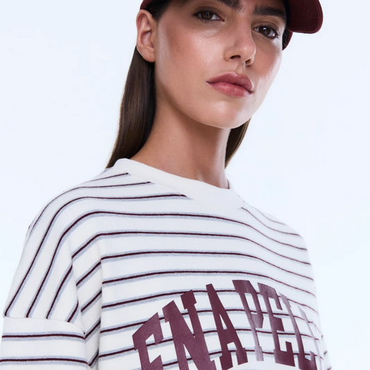 Maeve Relaxed Tee - Burgundy Stripe