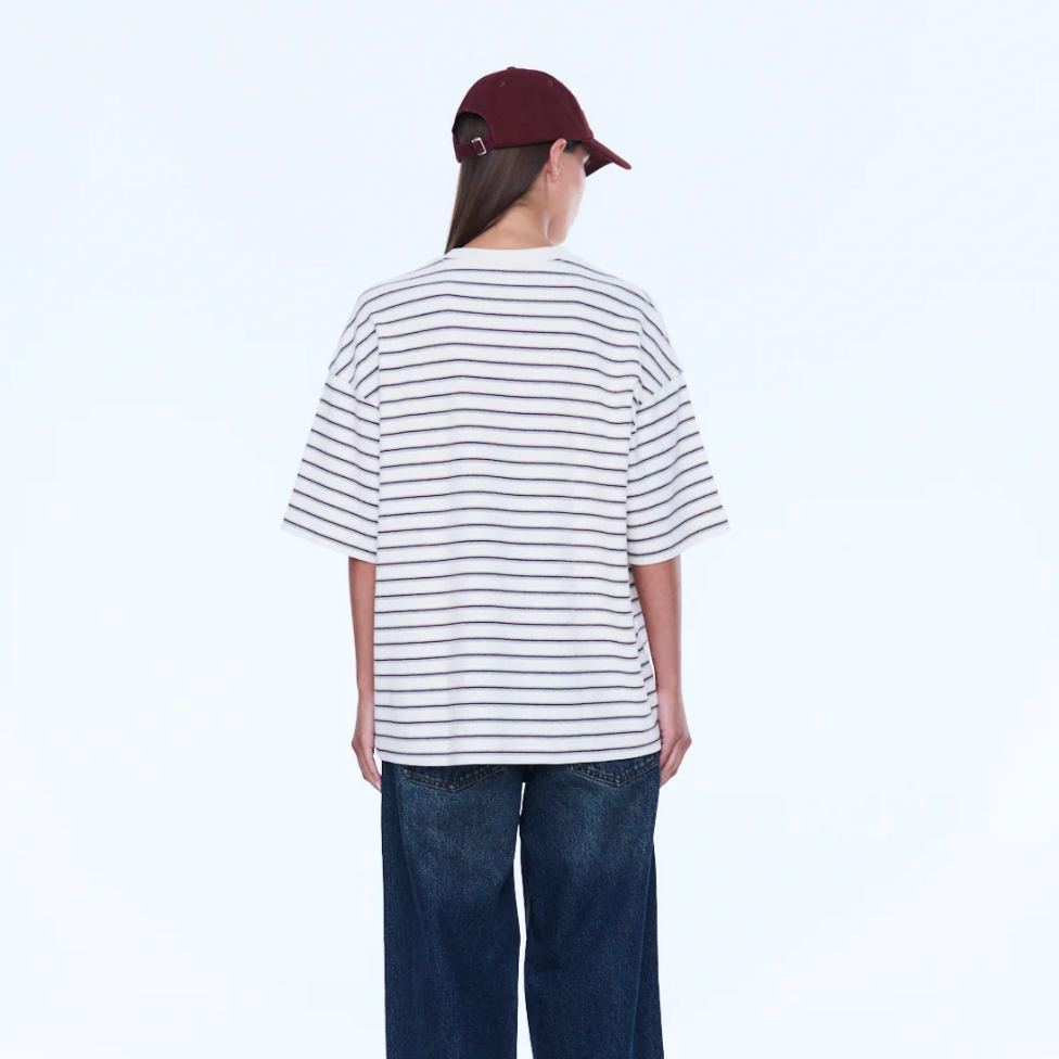 Maeve Relaxed Tee - Burgundy Stripe