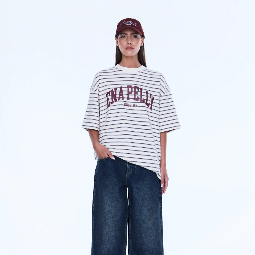 Maeve Relaxed Tee - Burgundy Stripe