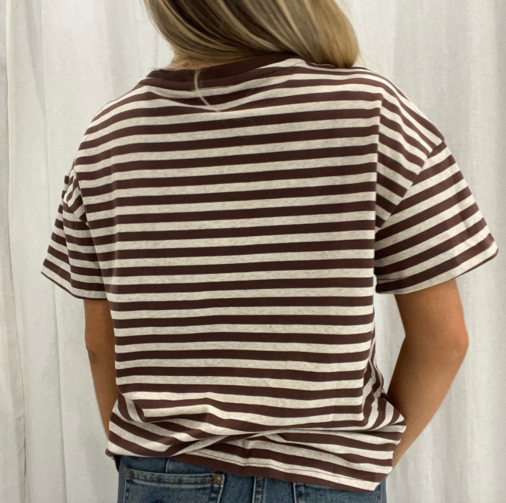 Claire Tuck Tee - Brown/beige stripe