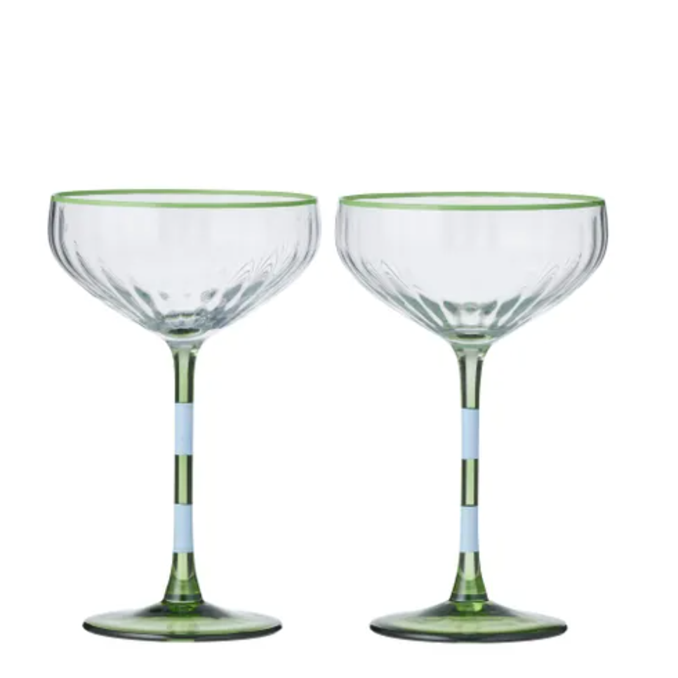 Lena Coupe Cocktail Glasses - Blue/Green - CLICK & COLLECT ONLY