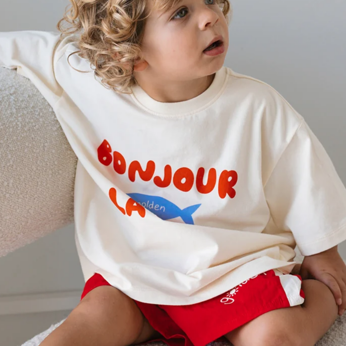 Bonjour La Mer Mid Sleeve Tee Buttercream