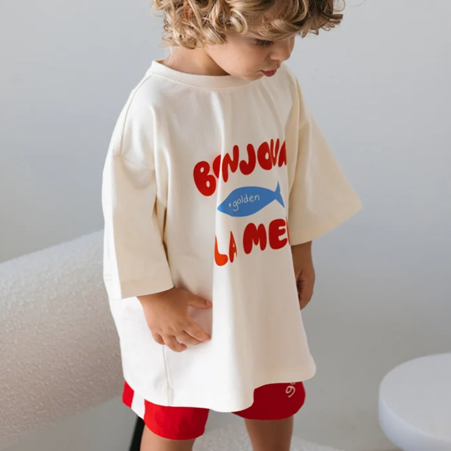 Bonjour La Mer Mid Sleeve Tee Buttercream