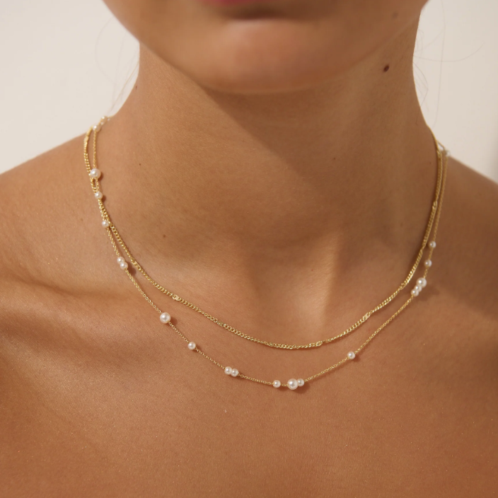 Sally Mini Pearl Layered 18K Gold Plated Necklace