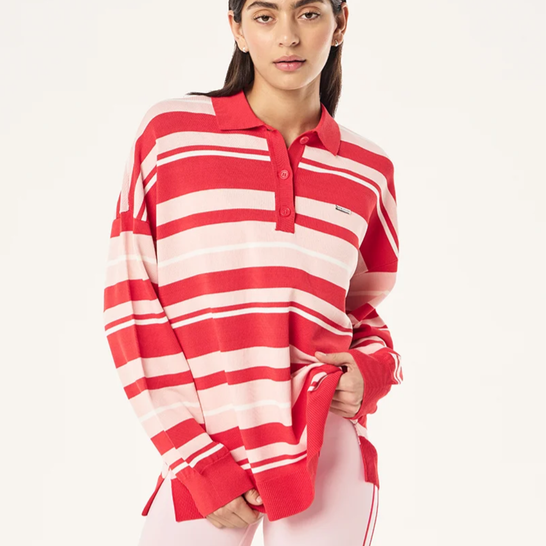 Strata rugby knit in strawberry stripe