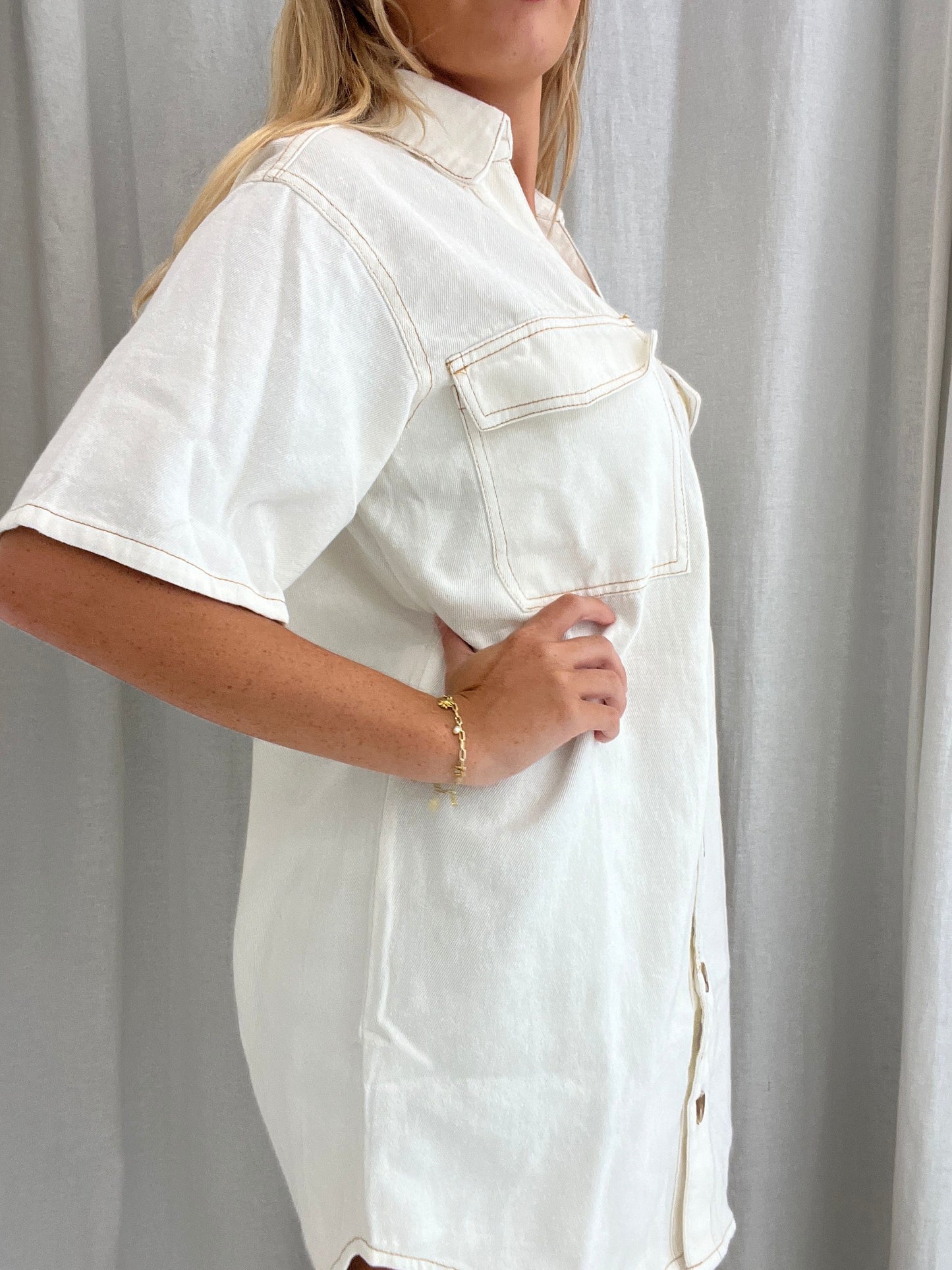 Ella Denim Dress - Beige