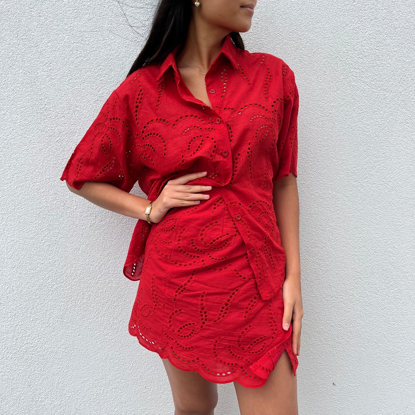 Broderie Anglaise Shirt - Red