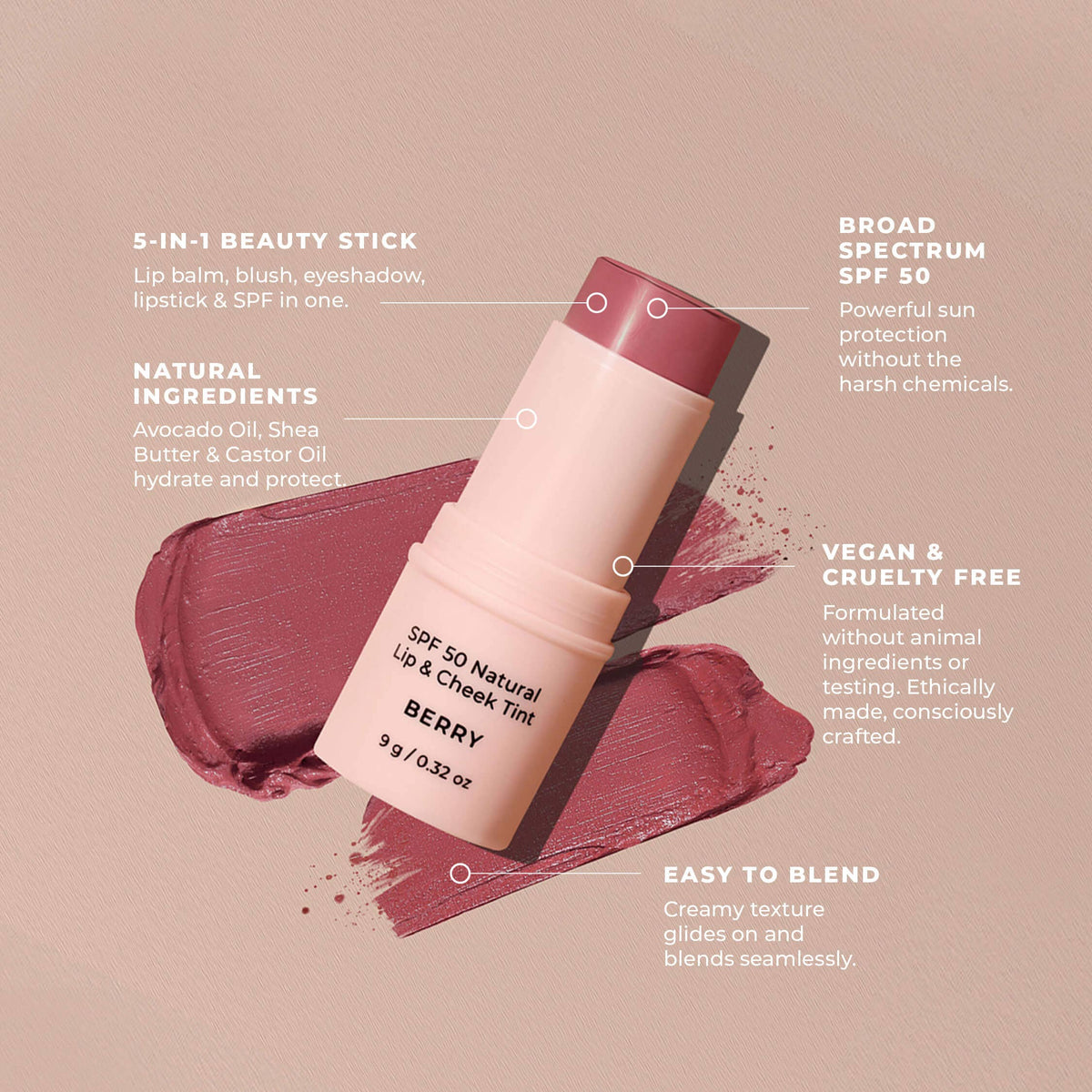 SPF 50 Natural Lip & Cheek Tint: Coral