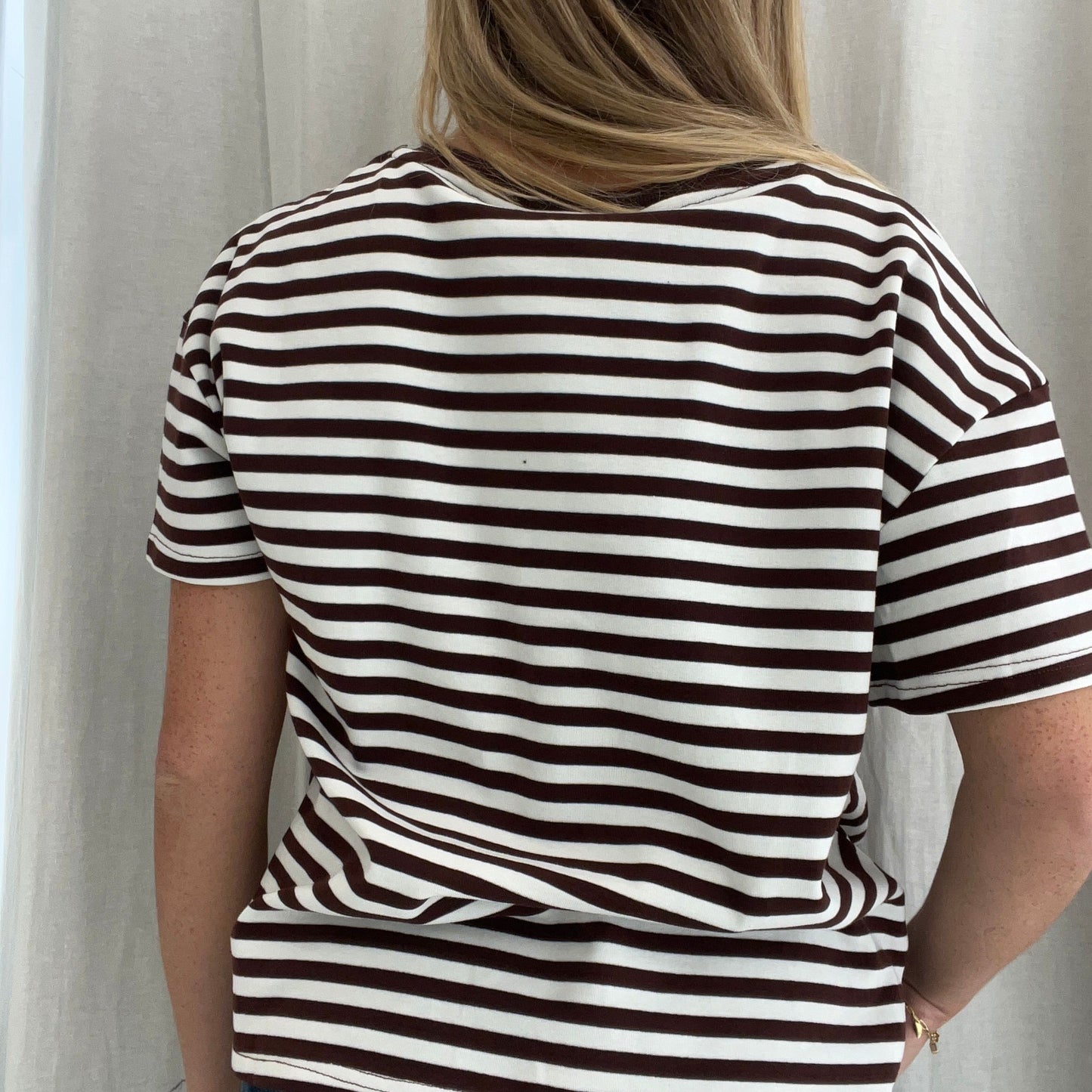 Claire Tuck Tee - Choc Stripe