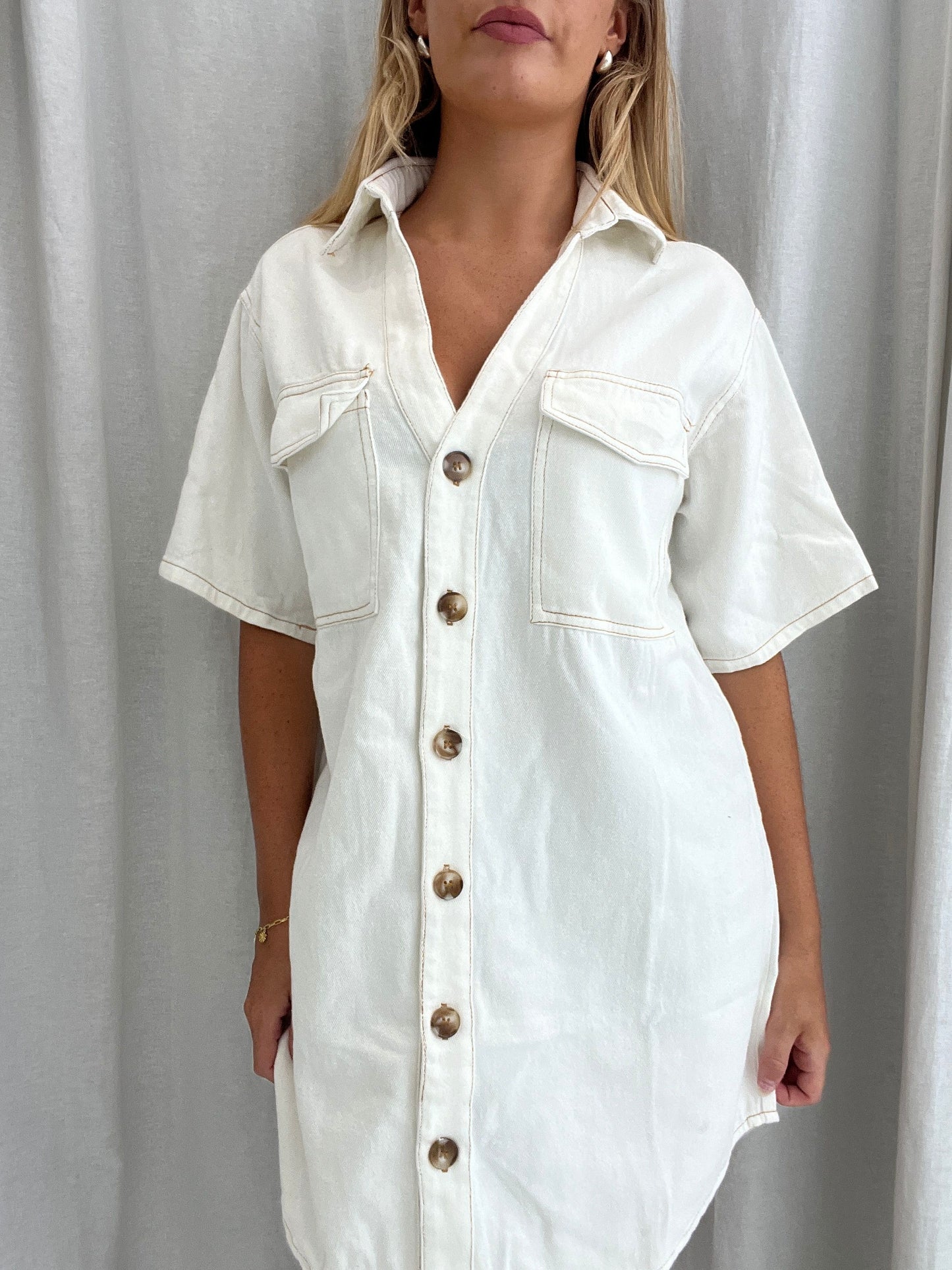Ella Denim Dress - Beige