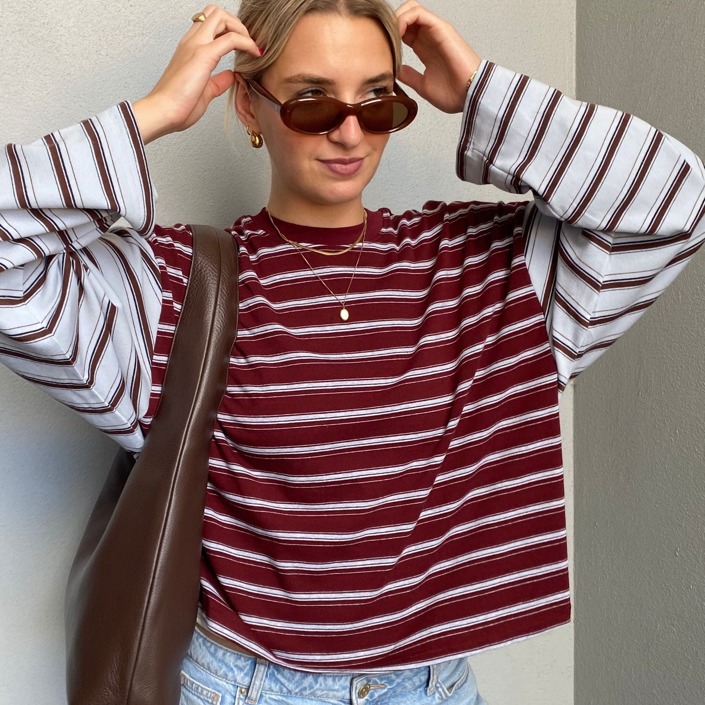 Kennedy Stripe LS Tee - Maroon/Blue