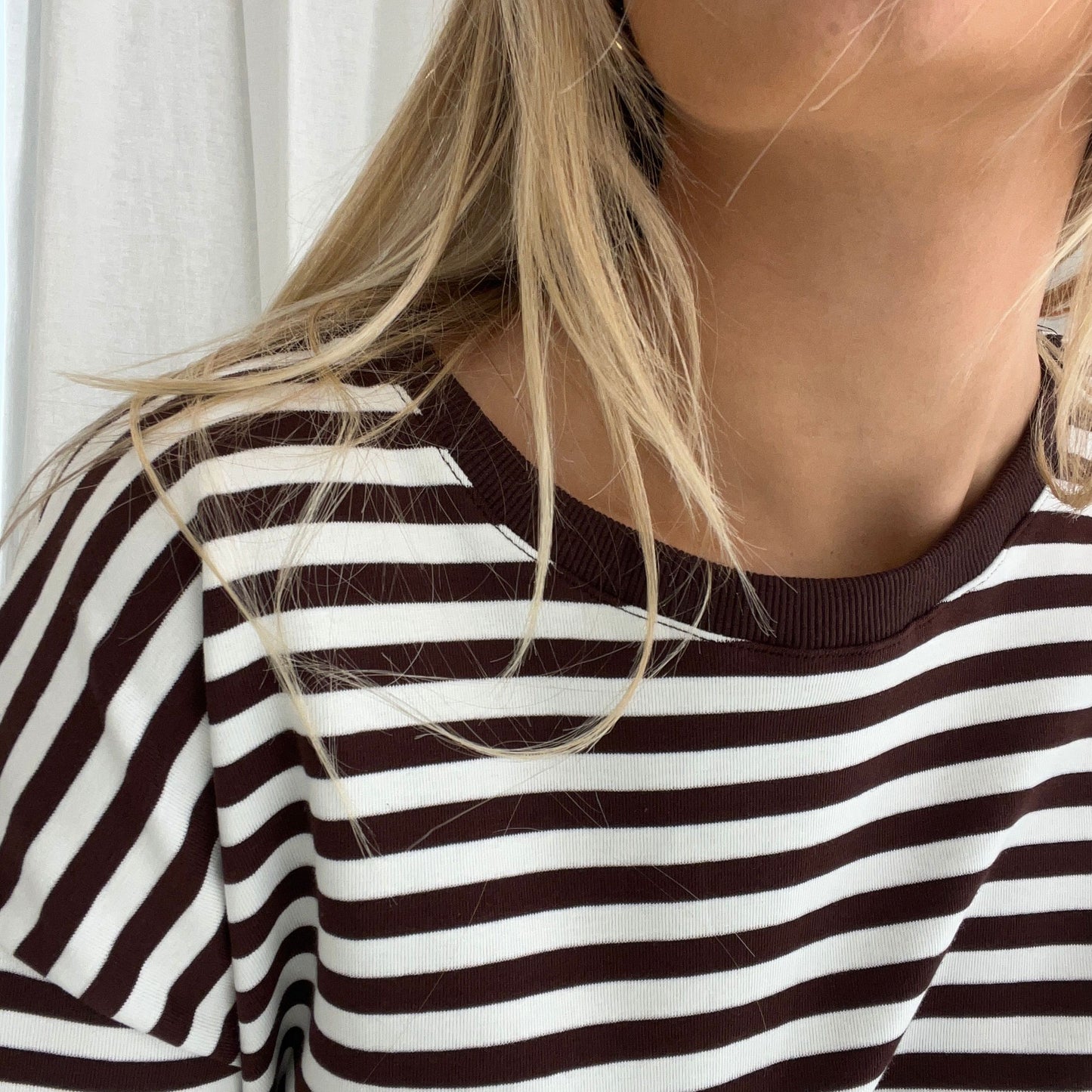 Claire Tuck Tee - Choc Stripe