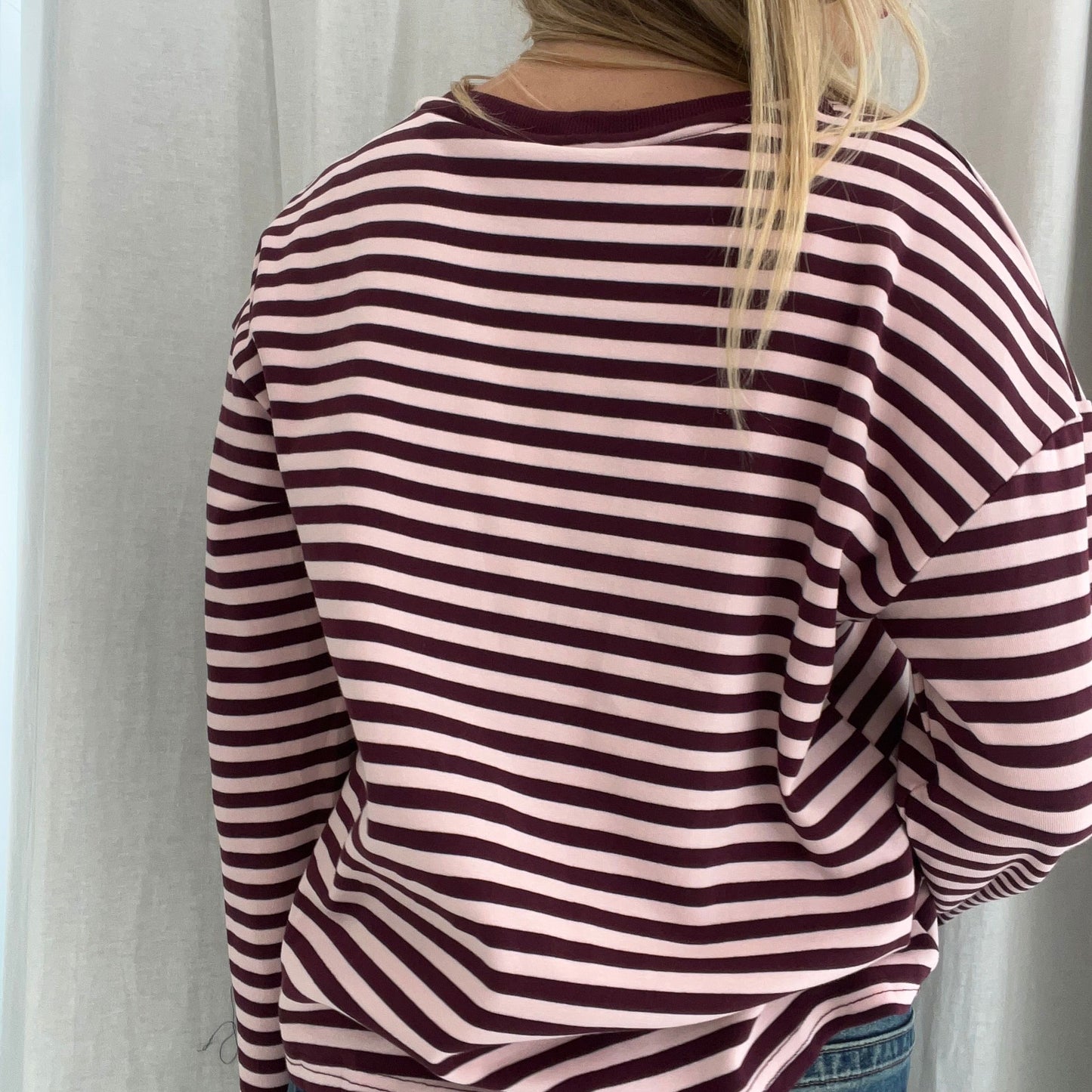 Long Sleeve Tuck Tee - Burgundy stripe