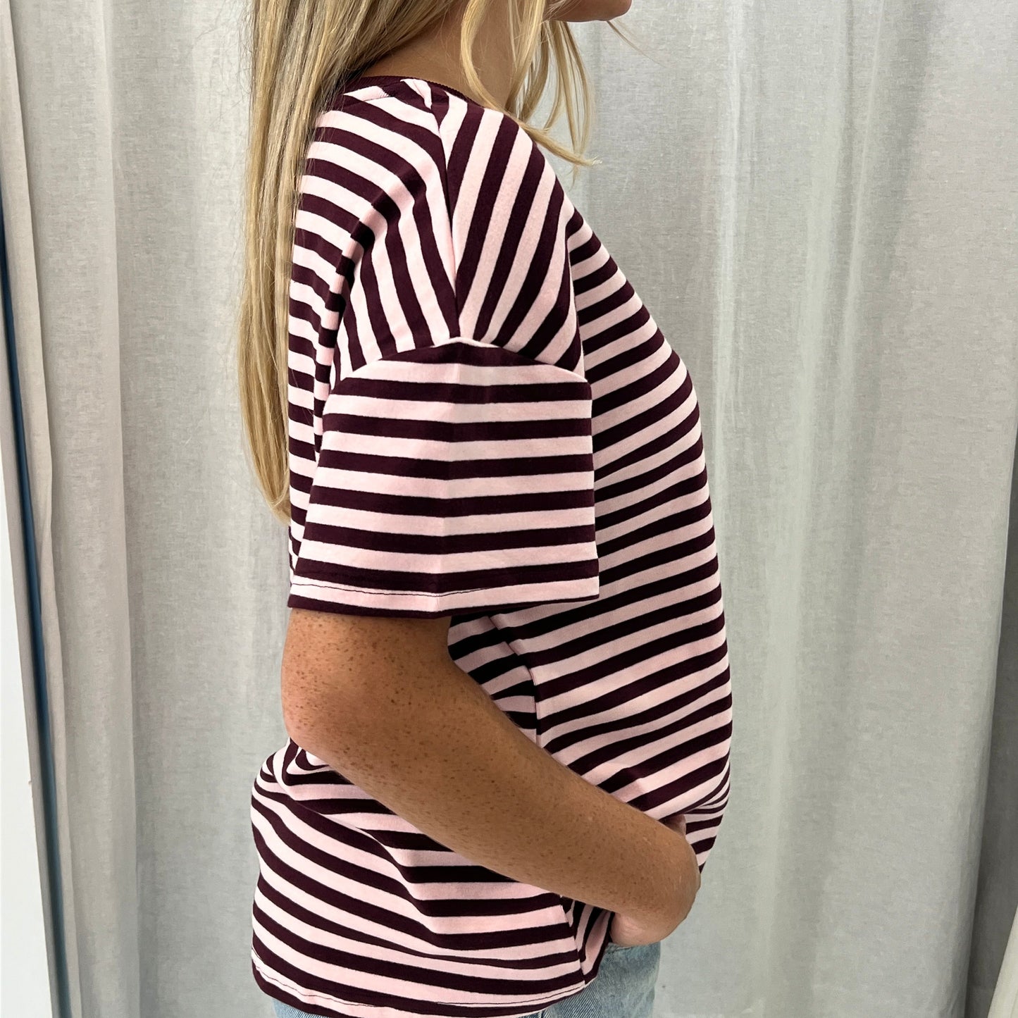 Claire Tuck Tee - Stripe pink/Burgundy