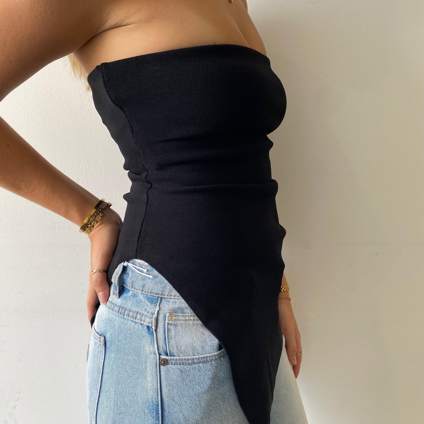 Ava Longline Bandeau Top - Black
